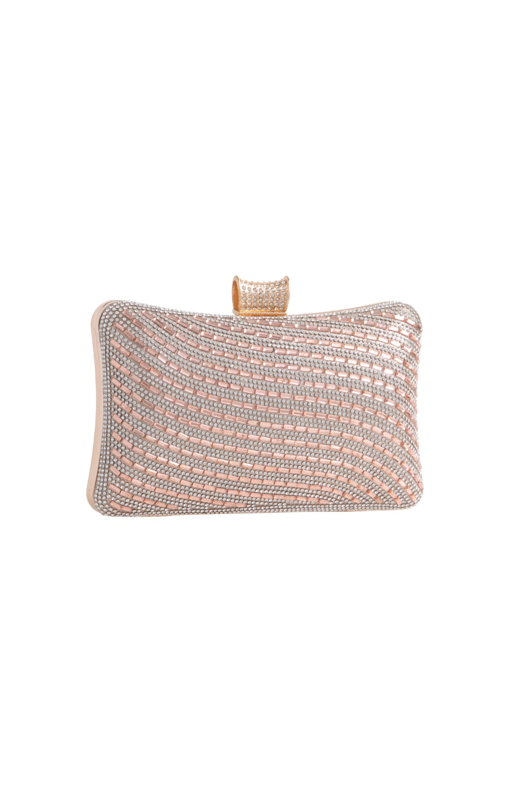Gold rhinestone clutch bag with glitter wave design and chain strap – glamorous evening handbag for wedding, party and prom