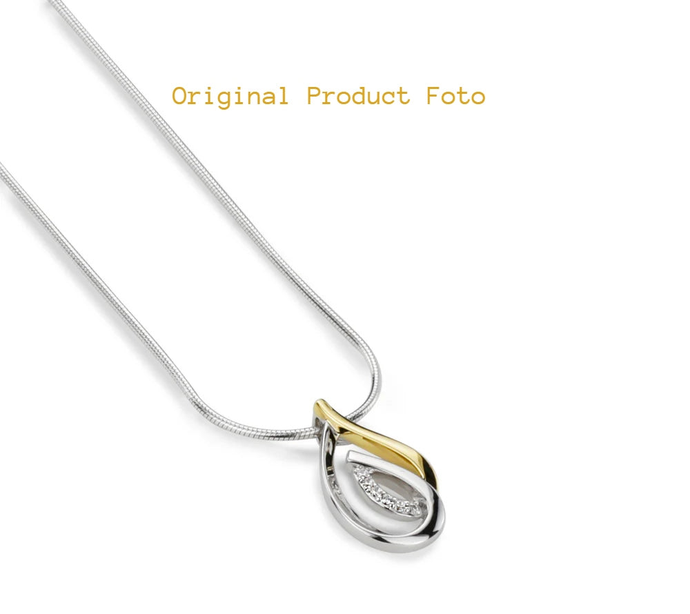Sterling silver and gold pendant necklace with pavé stones – elegant Barbados collier for women