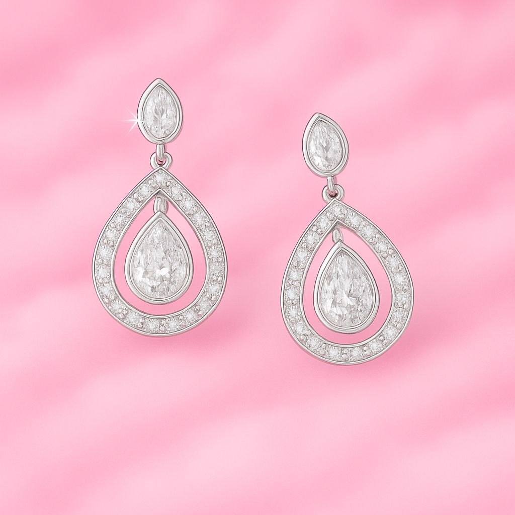 Celestia Design – Silver Teardrop Earrings featuring Crystals by Swarovski®