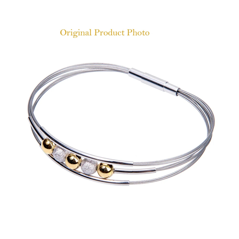 Sterling silver multi-strand bracelet with gold and silver beads – elegant Madeira bangle for women