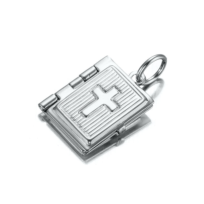 Silver Plated Bible Pendant (Opens with 1 bible page)-0