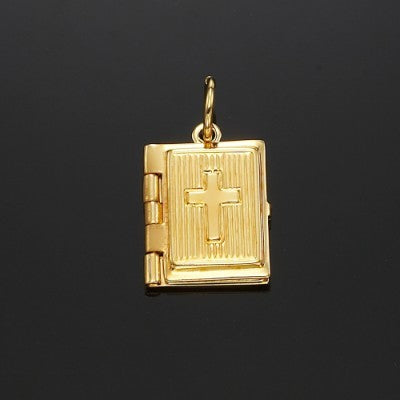 18ct Heavy Yellow Gold Plated Bible Pendant (Opens with 1 bible page) - USA Made-1