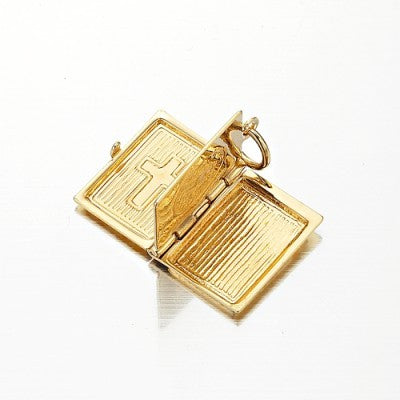 18ct Heavy Yellow Gold Plated Bible Pendant (Opens with 1 bible page) - USA Made-2