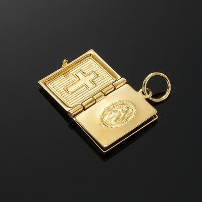 18ct Heavy Yellow Gold Plated Bible Pendant (Opens with 1 bible page) - USA Made-3