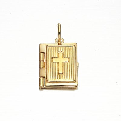 18ct Heavy Yellow Gold Plated Bible Pendant (Opens with 1 bible page) - USA Made-0