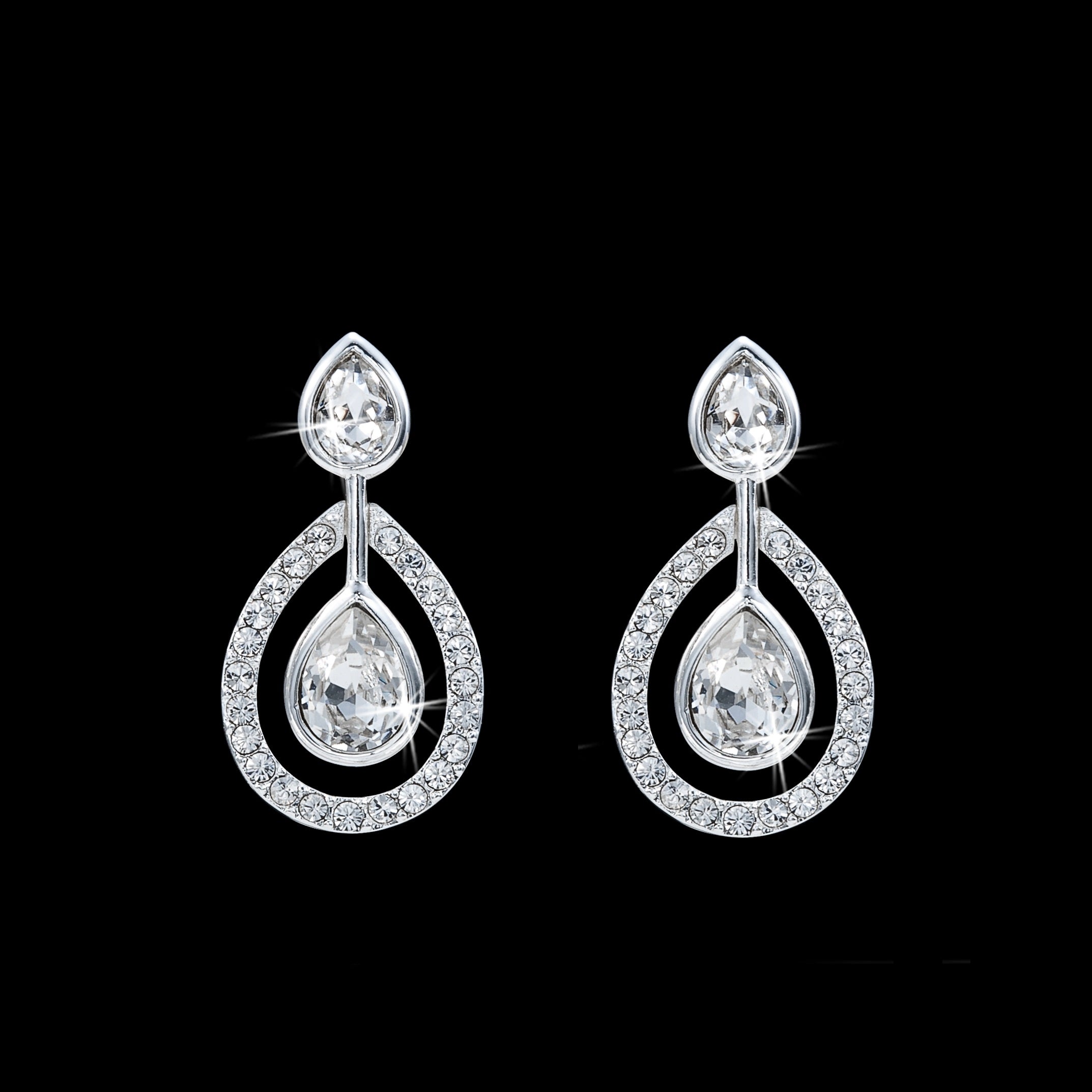 Celestia Design – Silver Teardrop Earrings featuring Crystals by Swarovski®