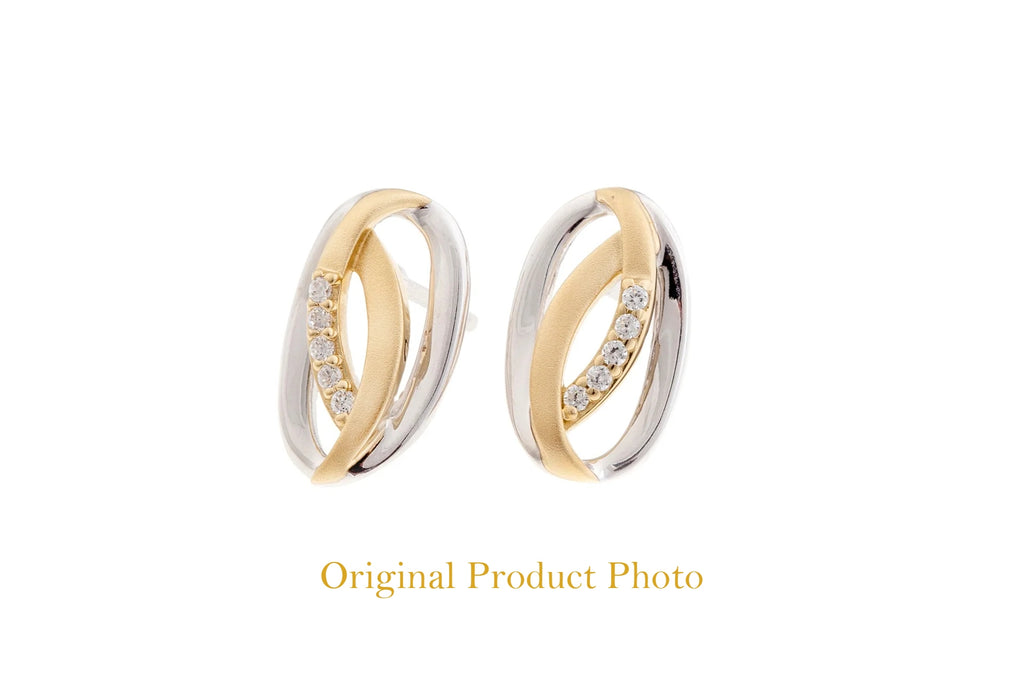 Sunrise earrings – sterling silver and gold two-tone earrings with diamond accents