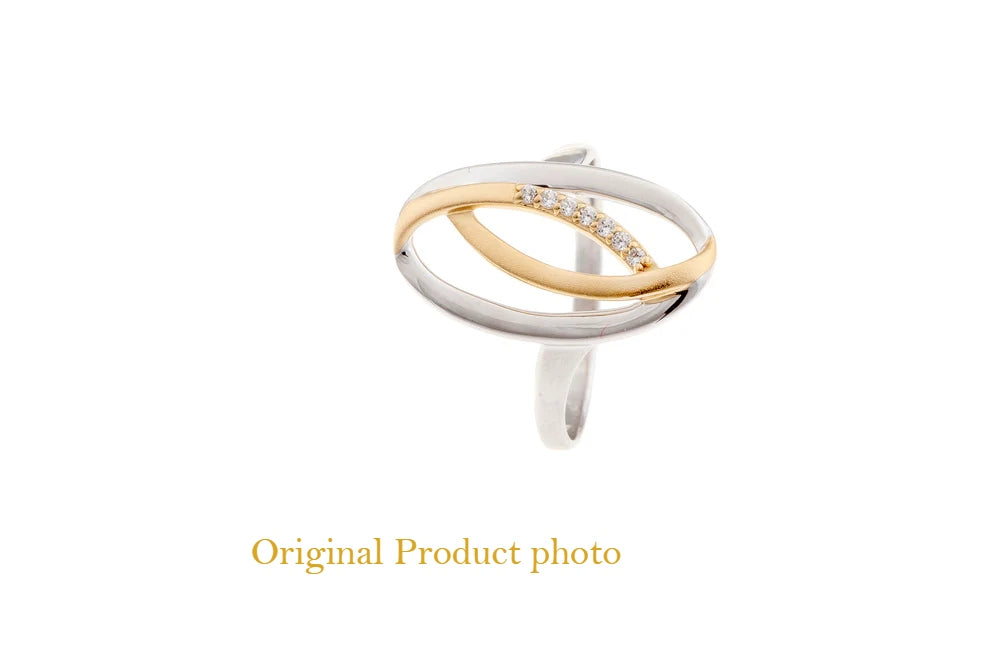 Sunrise ring – sterling silver and gold two-tone women’s ring with cubic zirconia stones